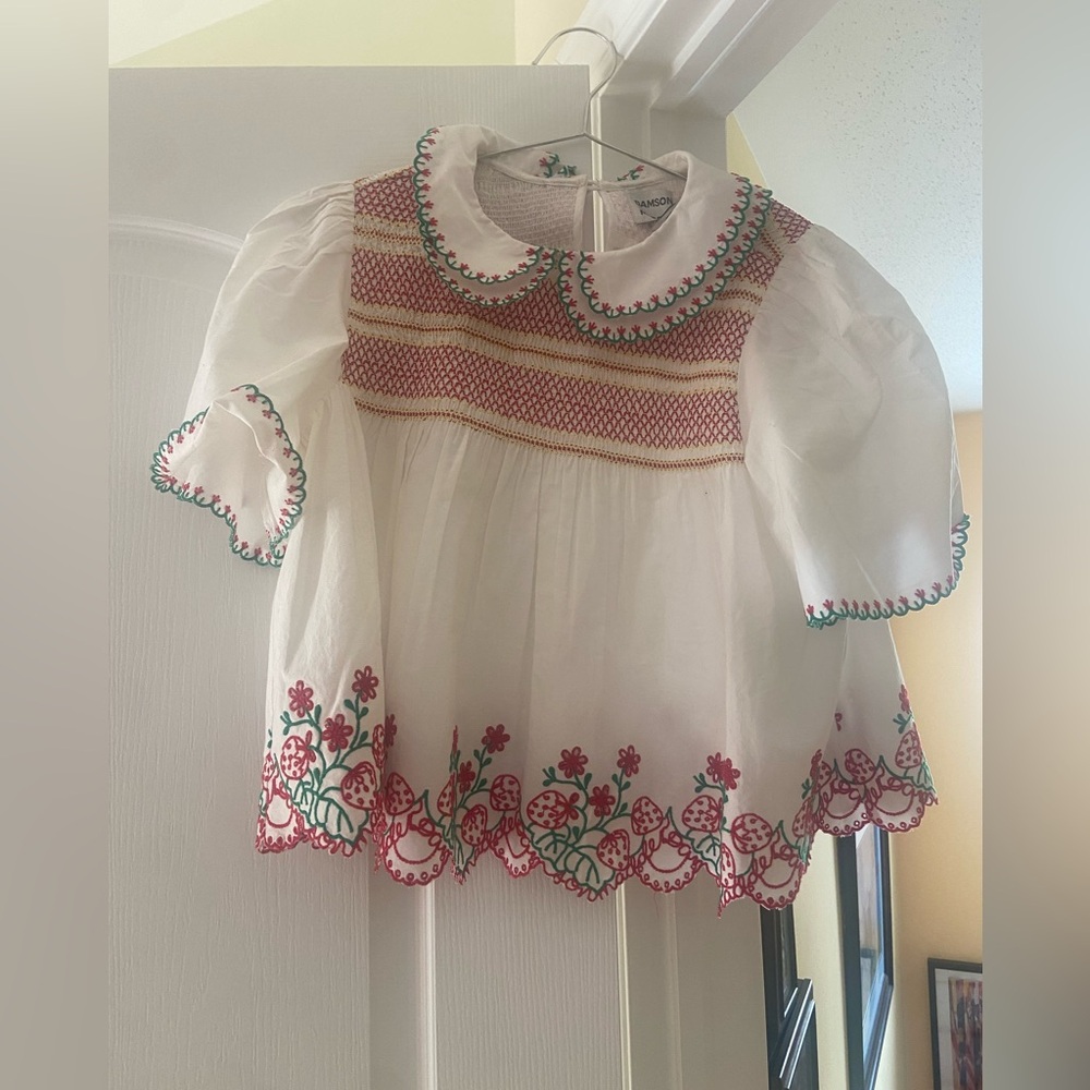 Embroidered White Blouse with Red Accents